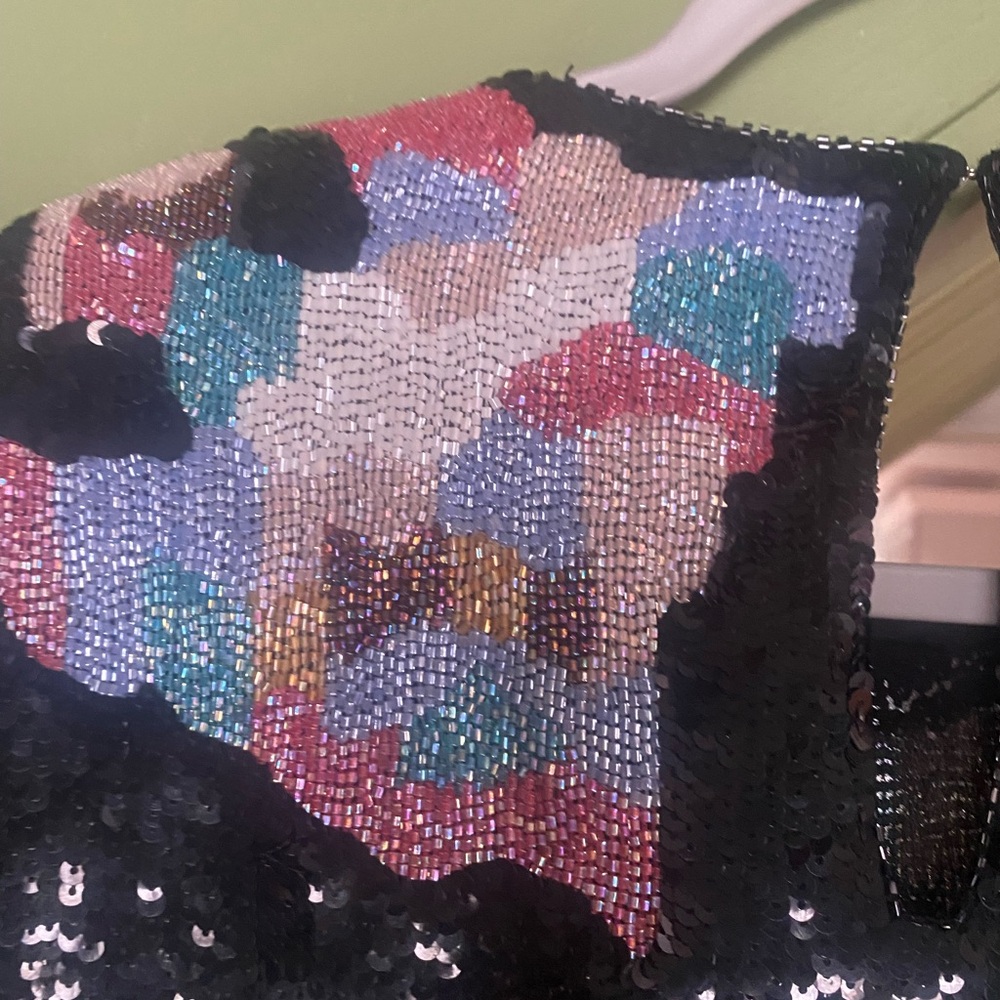 Vintage Sequin Beaded embellished Multicolor Black Evening 80s Blouse - Picture 9 of 12